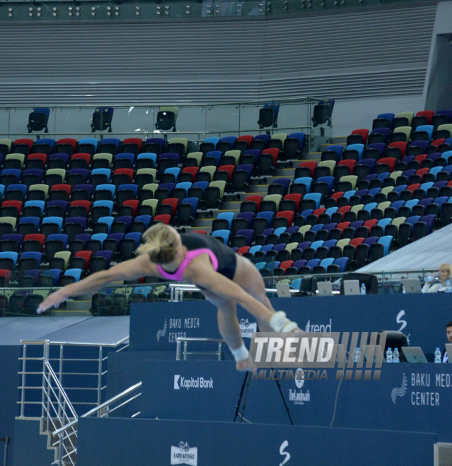 Bakıda Dünya Kubokunun iştirakçısı olan gimnastların podium məşqləri. Azərbaycan, 18 fevral, 2016